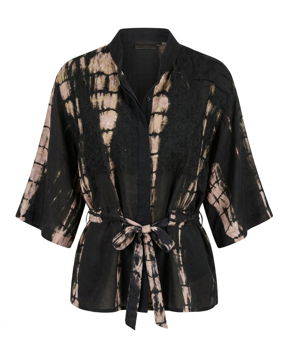 Cofur 'New Yorker' Silk Shirt Jacket – Black & Pink – front view