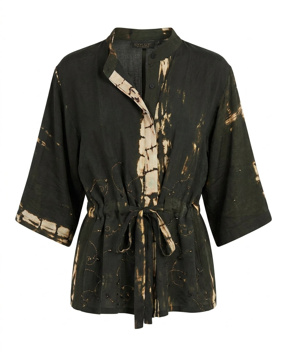 Cofur 'New Yorker' Silk Shirt Jacket – Khaki & Gold – front view