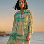One of a Kind Silk City Dress in Turquoise - hand-dyed vintage silk sari dress by Cofur, La Muse Geneva