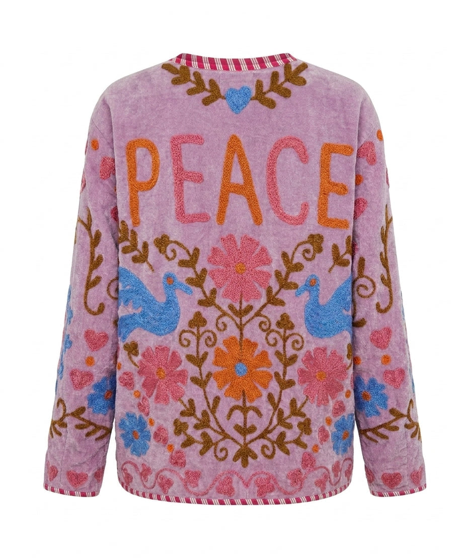 Cofur 'Peace' Embroidered Velvet Jacket – Lilac – back view