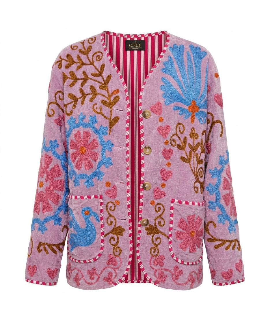 Cofur 'Peace' Embroidered Velvet Jacket – Lilac – front view
