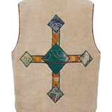 Cofur Sequin Sherpa Gilet – Ecru & Emerald – back view