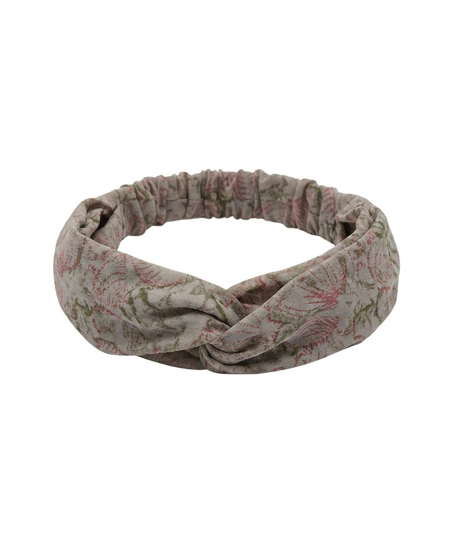 Cofur Silk Headband – Greige & Pink – front view