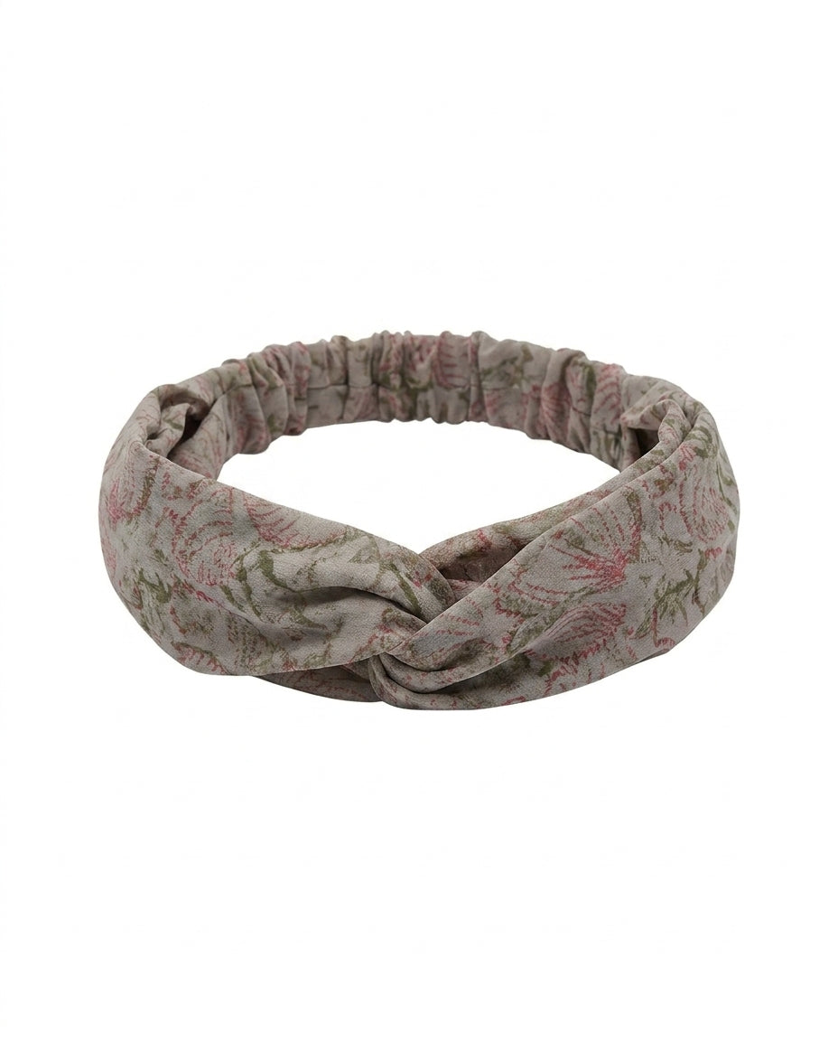 Cofur Silk Headband – Greige & Pink – front view