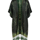 Cofur Silk Pompom Fringe Kimono – Fir Green & Gold – front view