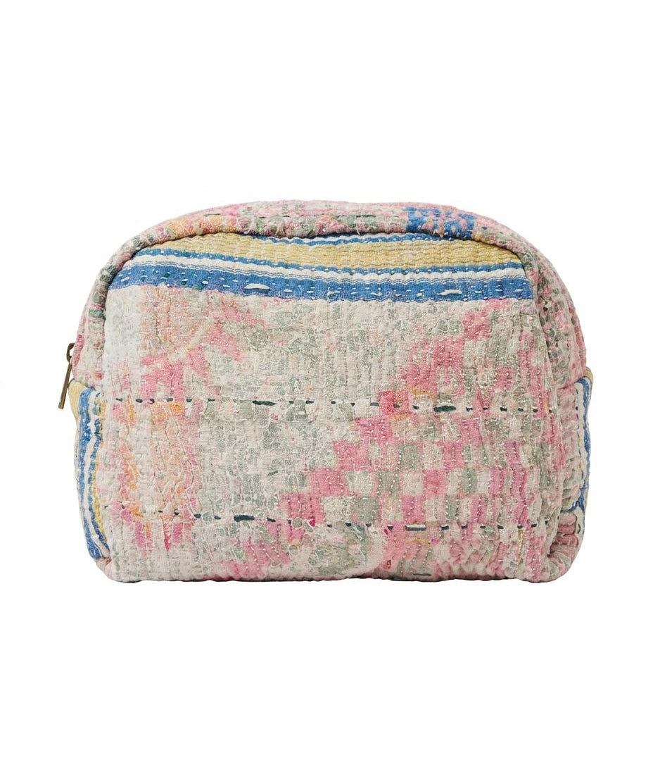 Cofur Silk Toiletry Bag – Pale Pink & Blue – front view