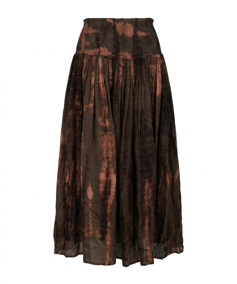 Cofur 'Vienna' Long Sari Silk Skirt – Chocolate & Copper – front view