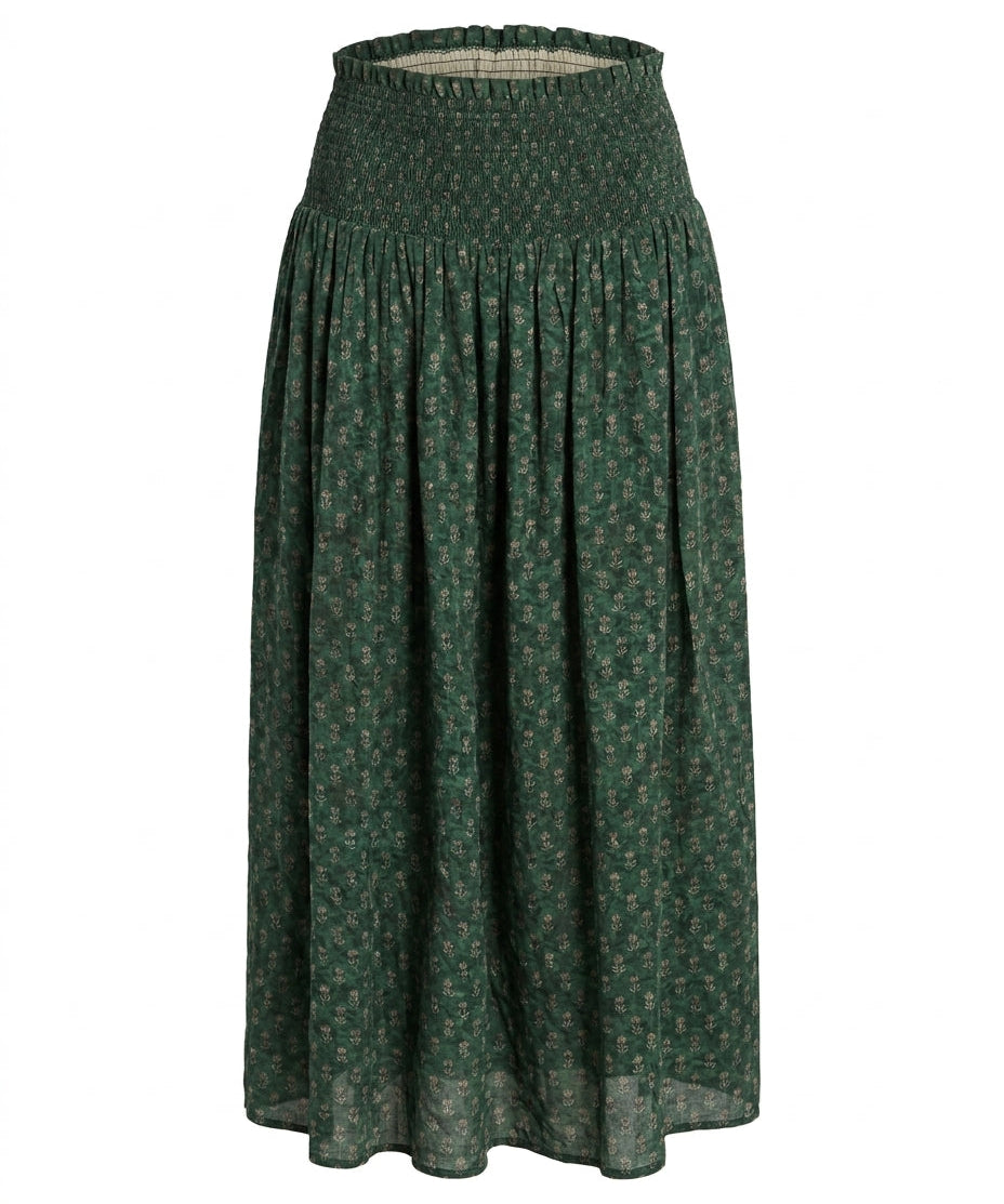 Cofur 'Vienna' Long Sari Silk Skirt – Forest Green – detail