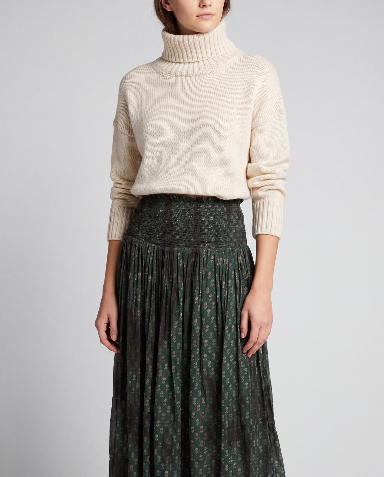 Cofur 'Vienna' Long Sari Silk Skirt – Forest Green – front view