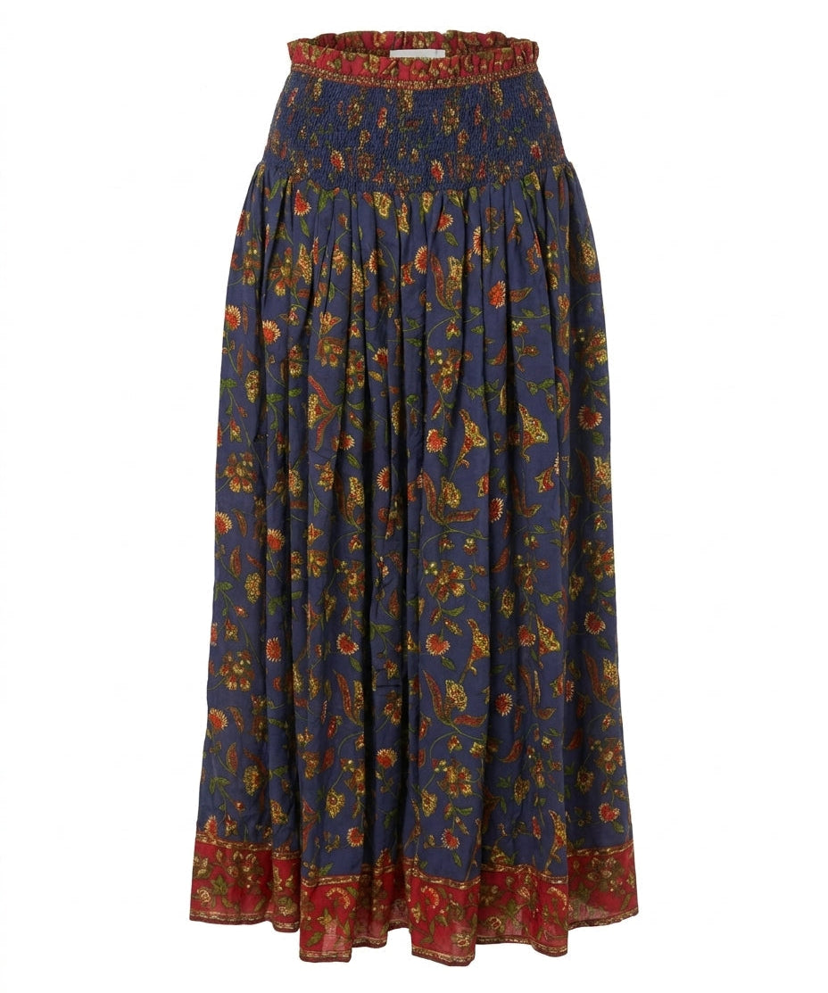 Cofur 'Vienna' Long Sari Silk Skirt – Navy & Red – front view