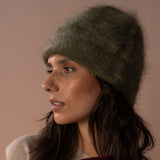 COLORUSH Byron beanie in Kiwi, three-quarter close-up of the fluffy knit