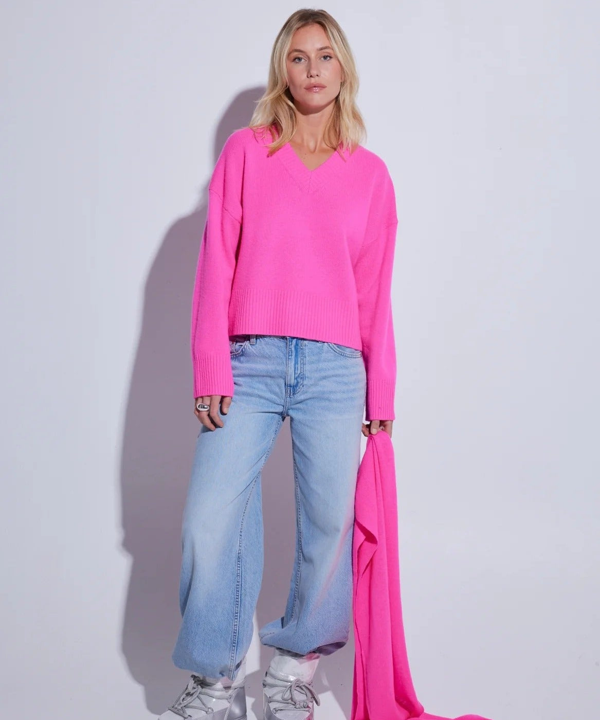 Carmen V-Neck Jumper – Pink Panther – front view