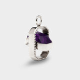 Coluri Talisman charm with a violet stone in silver, side view