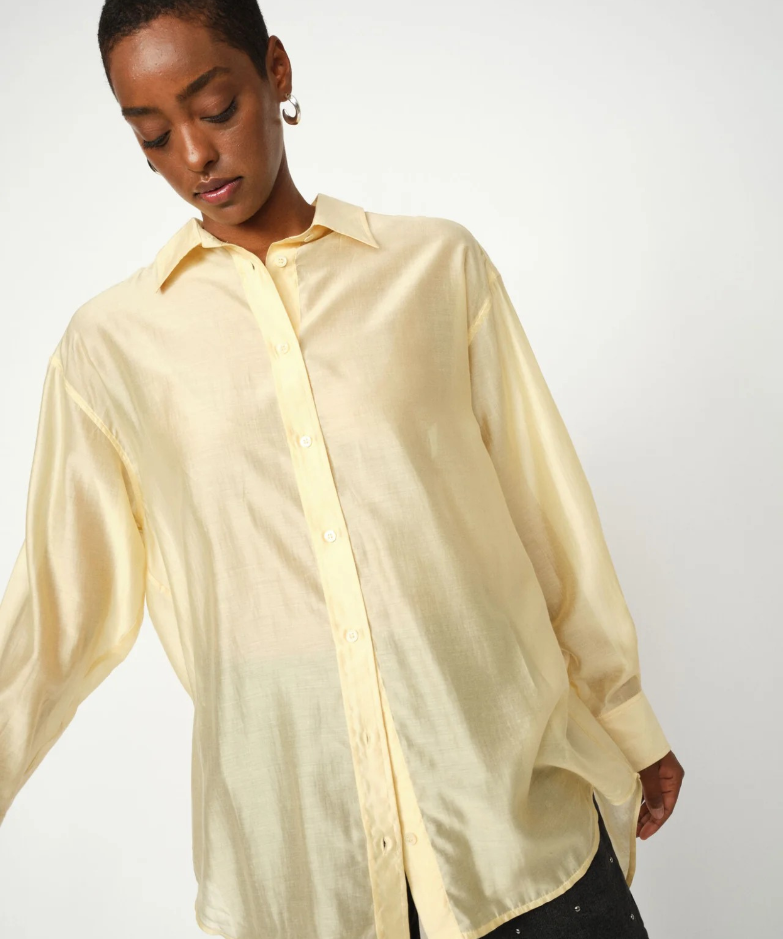 MOS MOSH MMDanika shear shirt in Vanilla, sustainable TENCEL™ Lyocell, relaxed silk-touch fit.