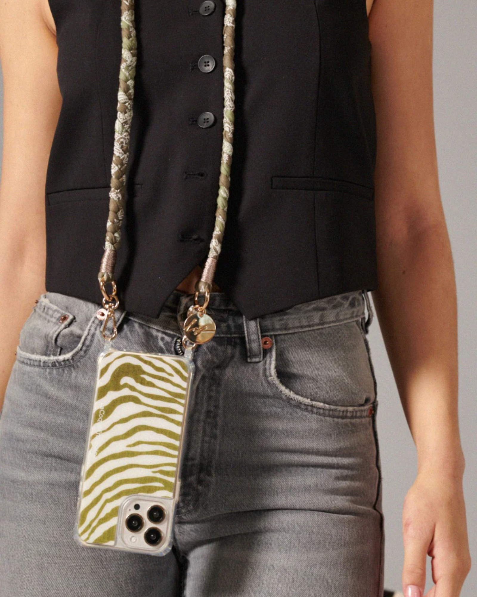 Della Braided Phone Cord Khaki stylish braided crossbody smartphone accessory