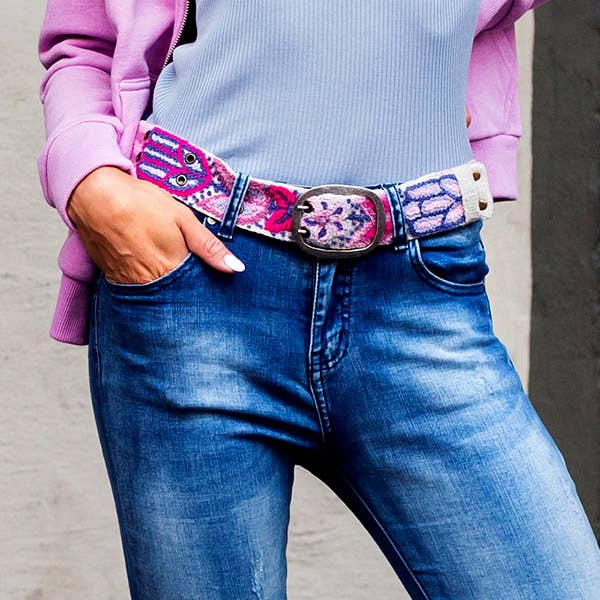 Florcita Hand-Embroidered Peruvian Wool Belt – Lavender