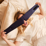 Emily's Pillow midnight blue pure silk headband sleep mask held open