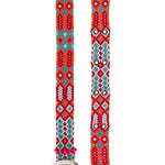 
Close-up of Adriana Happy Golf Belt in turquoise and orange, showing handwoven pattern and brass buckle.