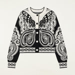 Farm Rio Arabesque Butterfly cropped cardigan in black and white – laid flat