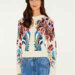 Farm Rio Arabesque cropped jumper, off-white – front view