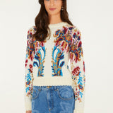 Farm Rio Arabesque cropped jumper, off-white – front view