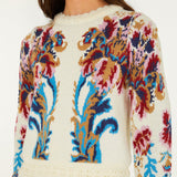 Farm Rio Arabesque cropped jumper, off-white – close-up of the pattern