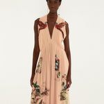 Farm Rio Bird Poetry maxi dress in powder pink – front view