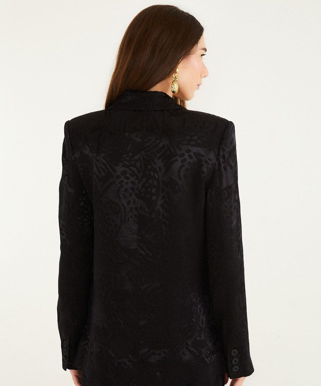 FARM Rio Black Leopard Jacquard Blazer view featuring bold animal jacquard pattern and tailored structured silhouette.