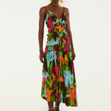 FARM Rio Black Mujeres Y Flores Midi Dress