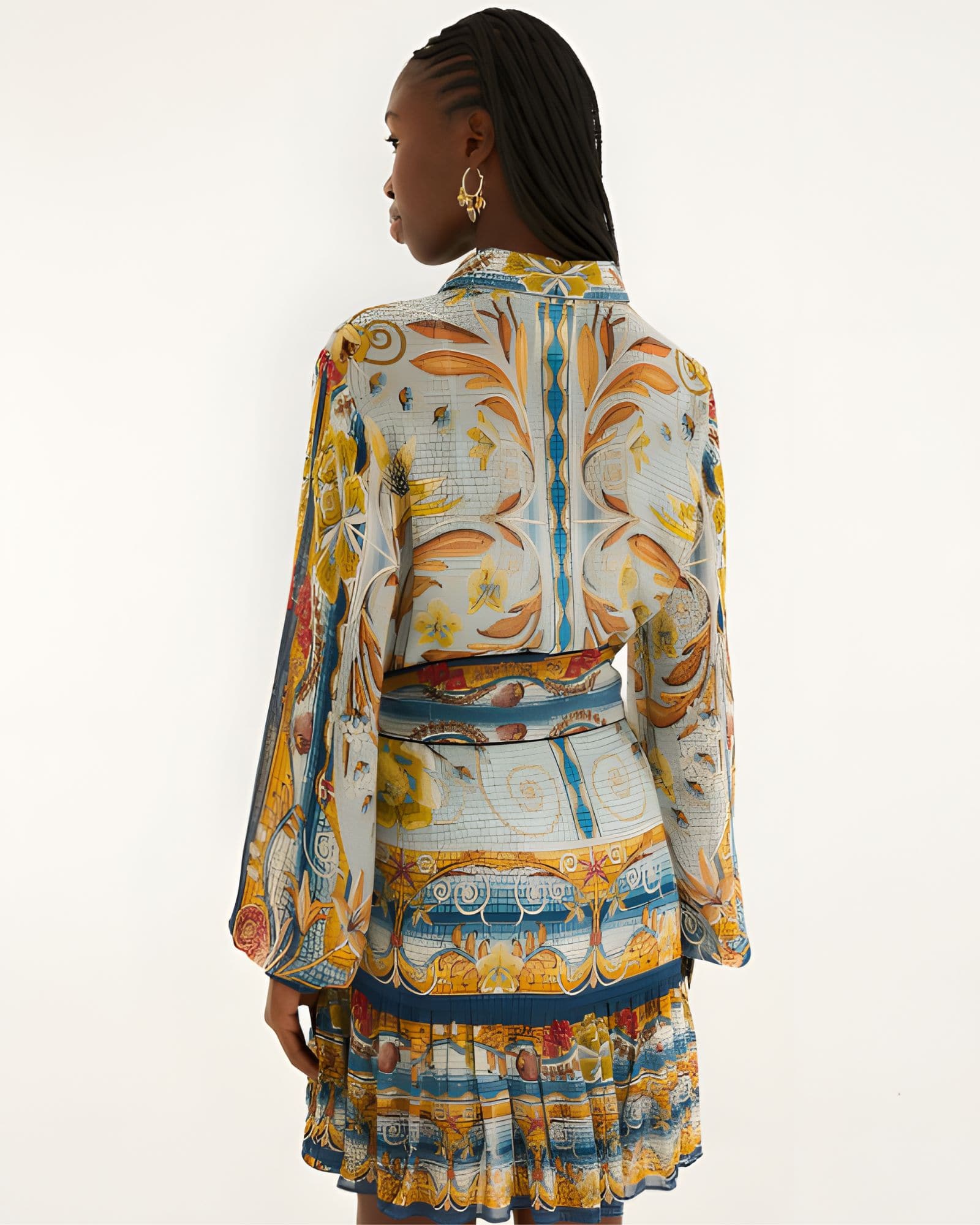 farm rio belted mini dress Farm Rio - Mosaic Garden Belted Mini Dress Blue