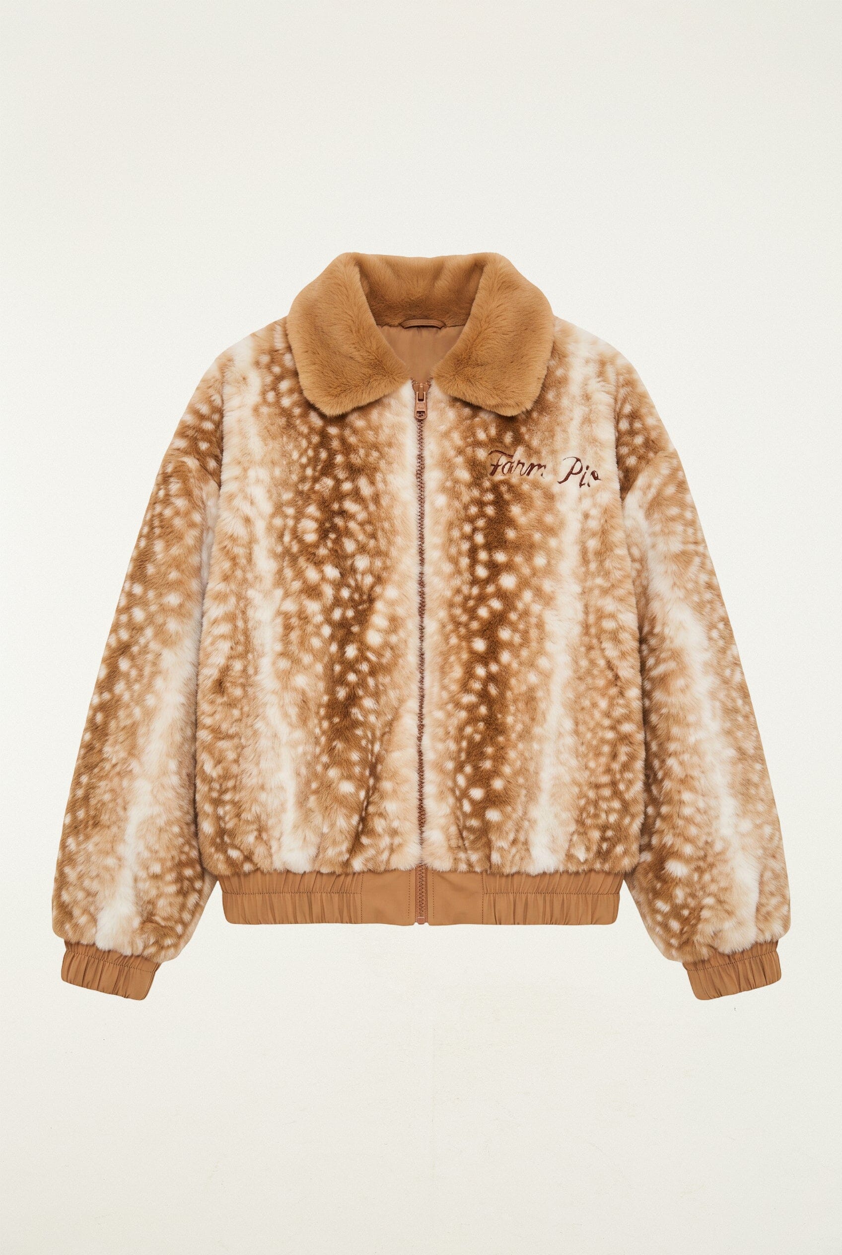 Farm Rio Borbofly reversible puffer jacket with a fawn print – laid flat