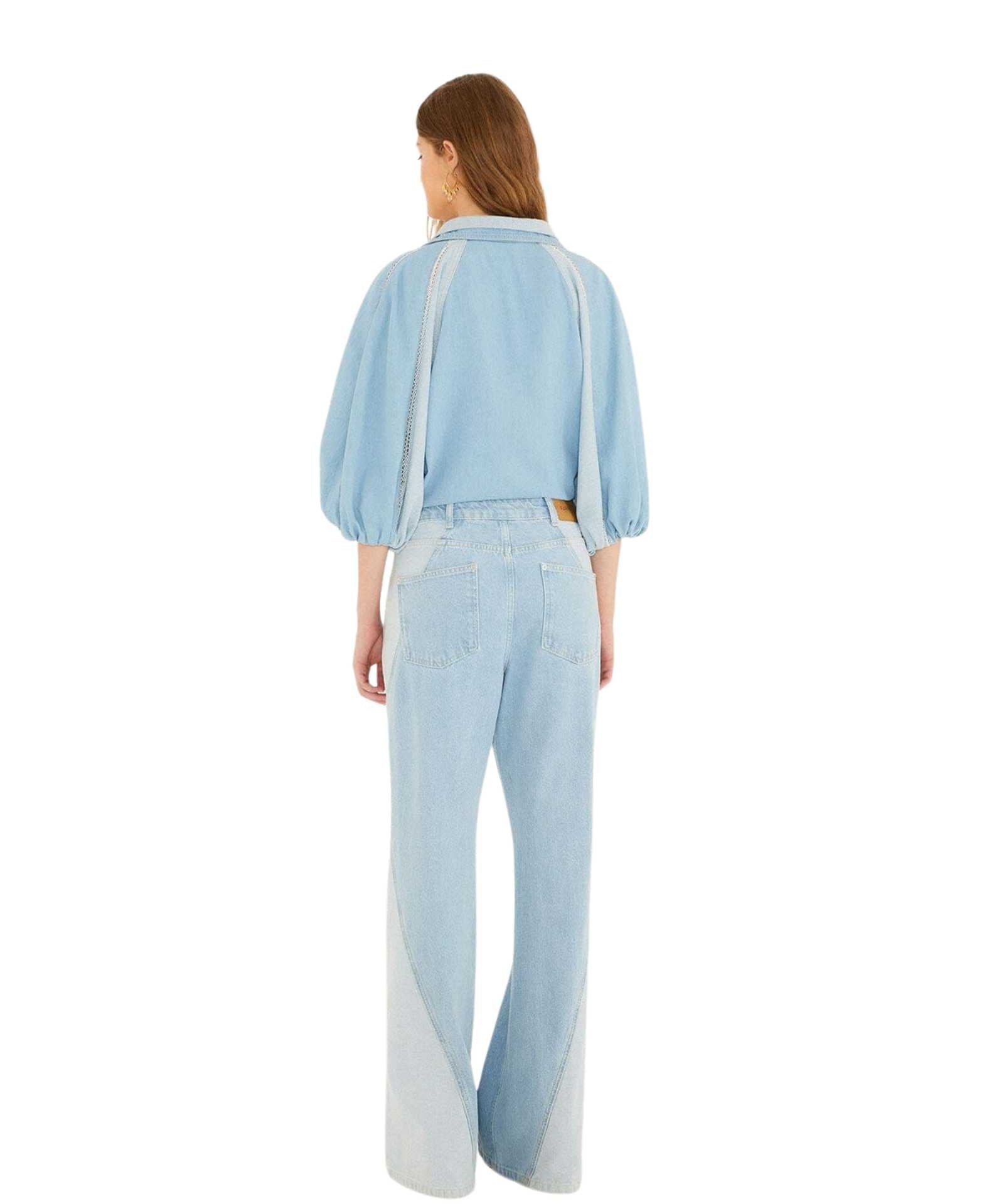 FARM Rio Denim Tree Light Colors Pants view showcasing premium denim fabric and colorful nature-inspired details.