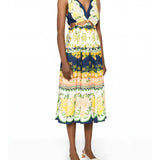 FARM Rio Embellished Cutout Printed Midi Dress  view showcasing the artistic print and sophisticated cutout details.