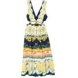 FARM Rio Embellished Cutout Printed Midi Dress  view showcasing the artistic print and sophisticated cutout details.