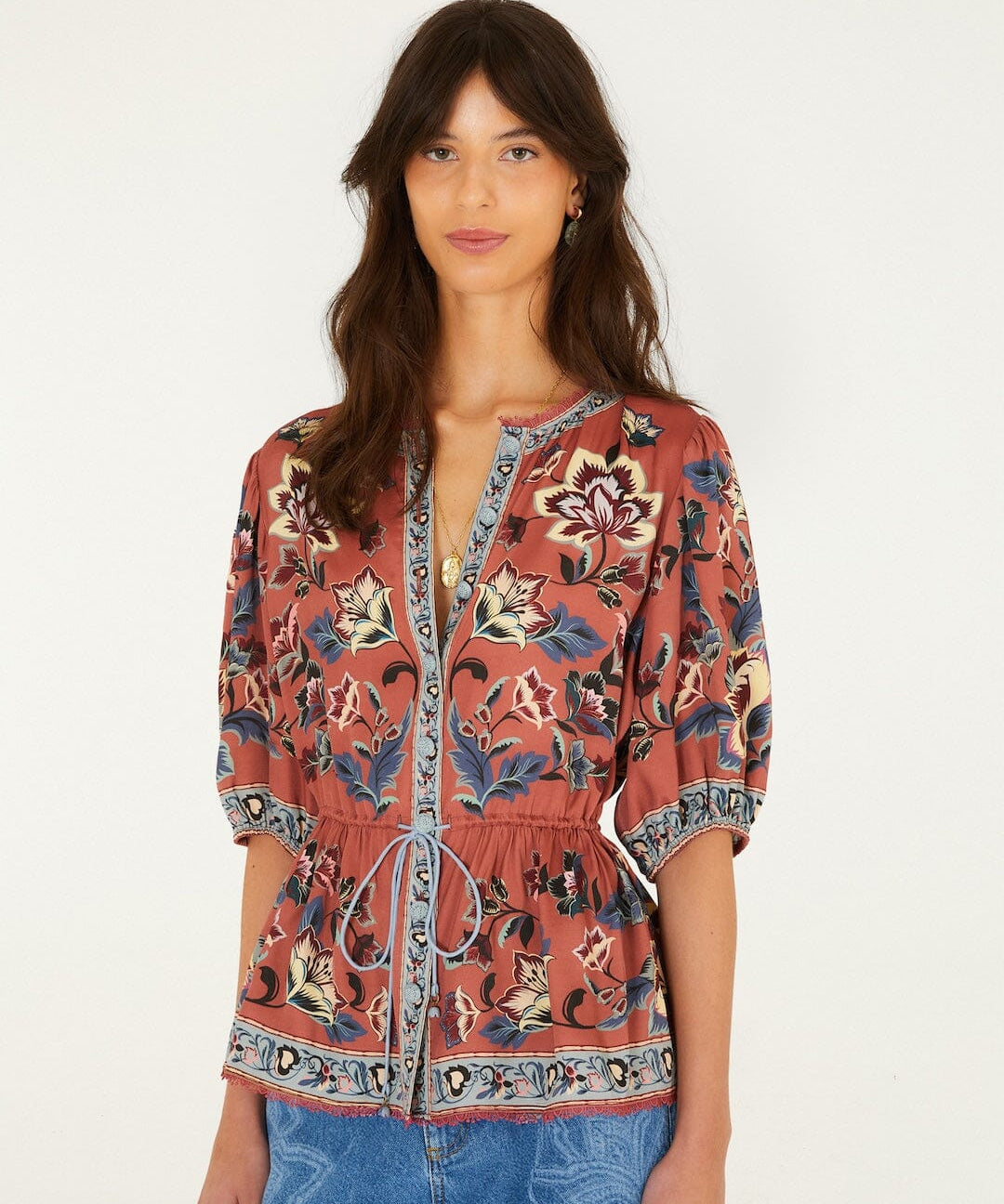 FARM Rio Floral Beauty Tapestry Drawstring Blouse – view 1
