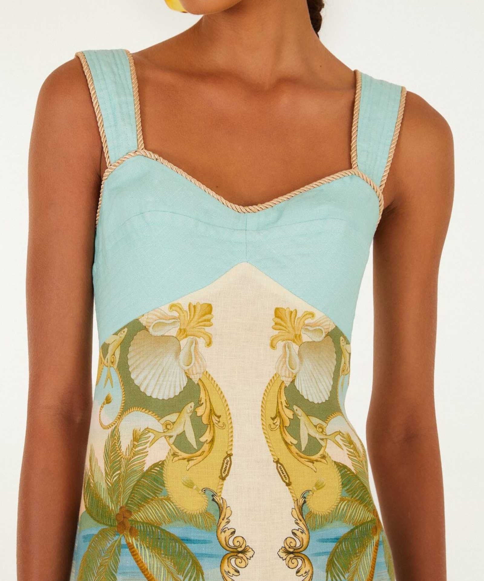 FARM Rio Multicolor Royal Sea Maxi Dress view featuring a vibrant ocean-inspired Royal Sea print and flowing silhouette.