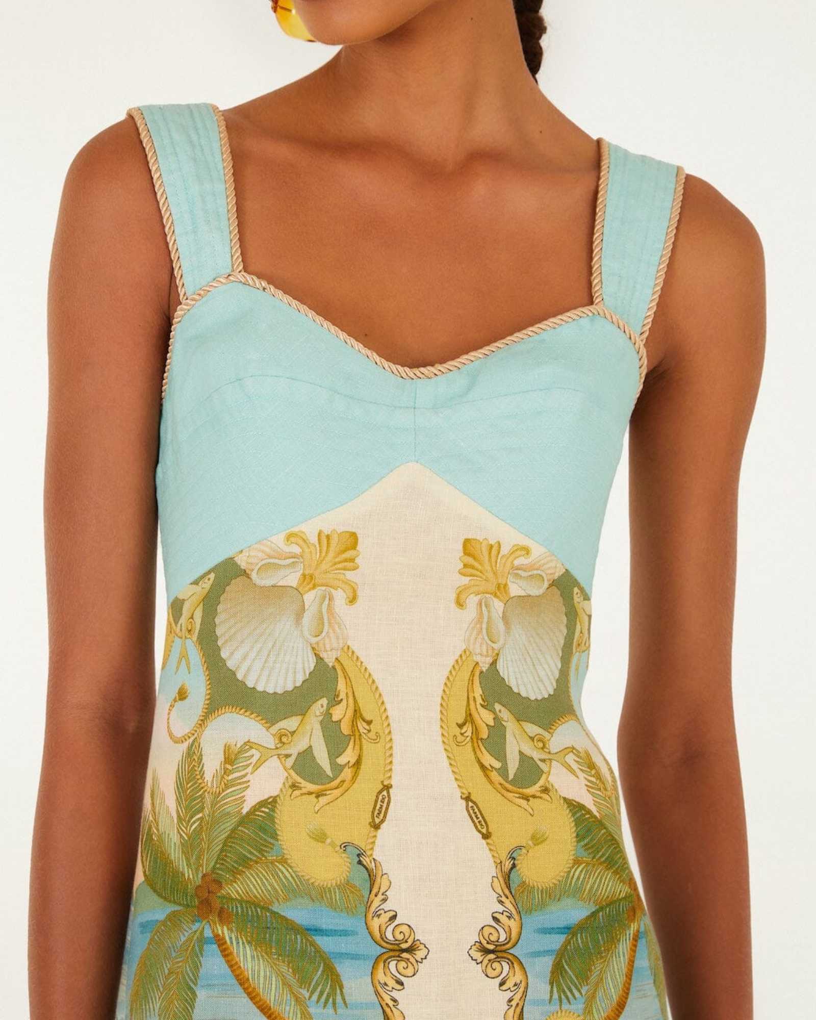 FARM Rio Multicolor Royal Sea Maxi Dress view featuring a vibrant ocean-inspired Royal Sea print and flowing silhouette.