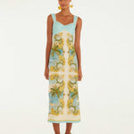 FARM Rio Royal Sea maxi dress in a multicolour ocean print, worn by a model, front view