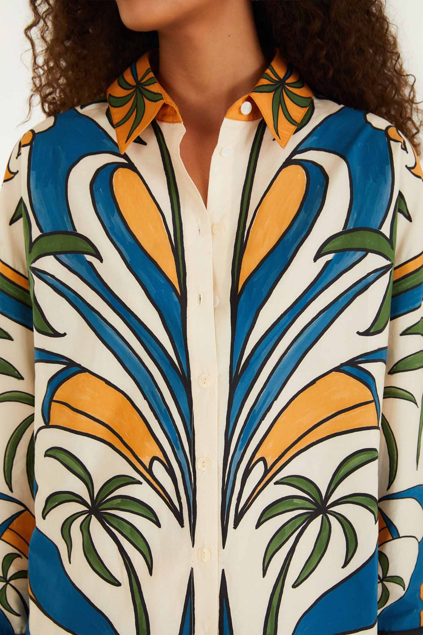 Tropical Graphic Collared Buttoned Shirt collar detail