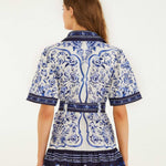 FARM Rio Off-White Porcelain Garden Mini Dress view featuring a porcelain-inspired floral print and flattering mini silhouette.