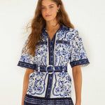 FARM Rio Off-White Porcelain Garden Mini Dress view featuring a porcelain-inspired floral print and flattering mini silhouette.