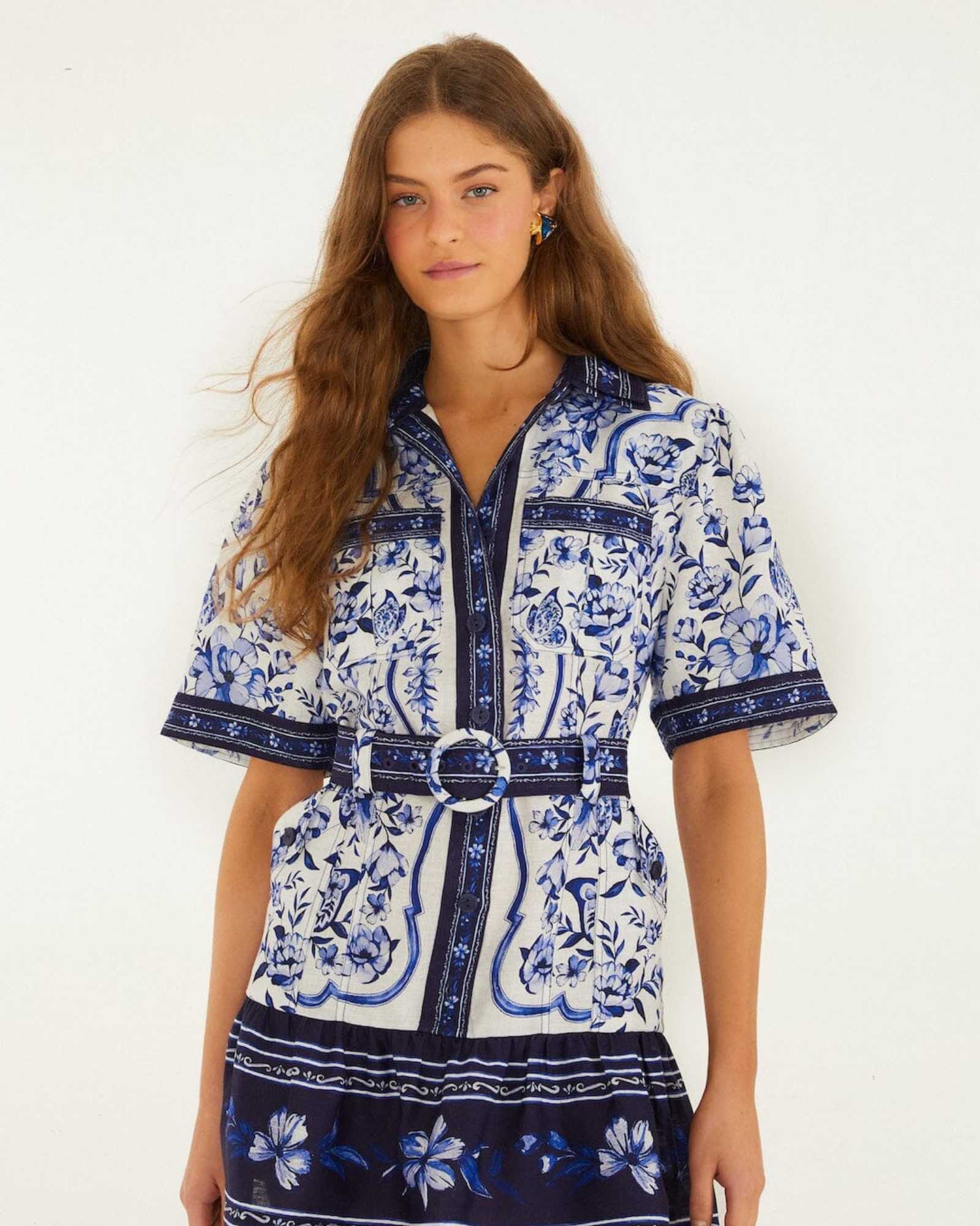 FARM Rio Off-White Porcelain Garden Mini Dress view featuring a porcelain-inspired floral print and flattering mini silhouette.