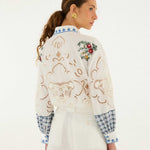 FARM Rio Off-White Richelieu Shorts view featuring intricate embroidered cutwork detailing and a tailored silhouette.