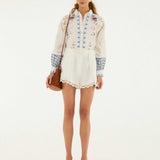 FARM Rio Off-White Richelieu Shorts view featuring intricate embroidered cutwork detailing and a tailored silhouette.