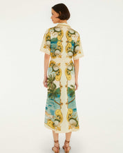 FARM Rio Off-White Royal Sea Collared Midi Dress view featuring a colorful ocean-inspired Royal Sea print and classic collar.