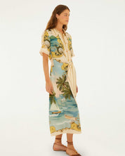 FARM Rio Off-White Royal Sea Collared Midi Dress view featuring a colorful ocean-inspired Royal Sea print and classic collar.