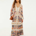 FARM Rio Off-White Sea Garden Ruffled Maxi Dress view featuring a romantic floral print and cascading ruffle design.