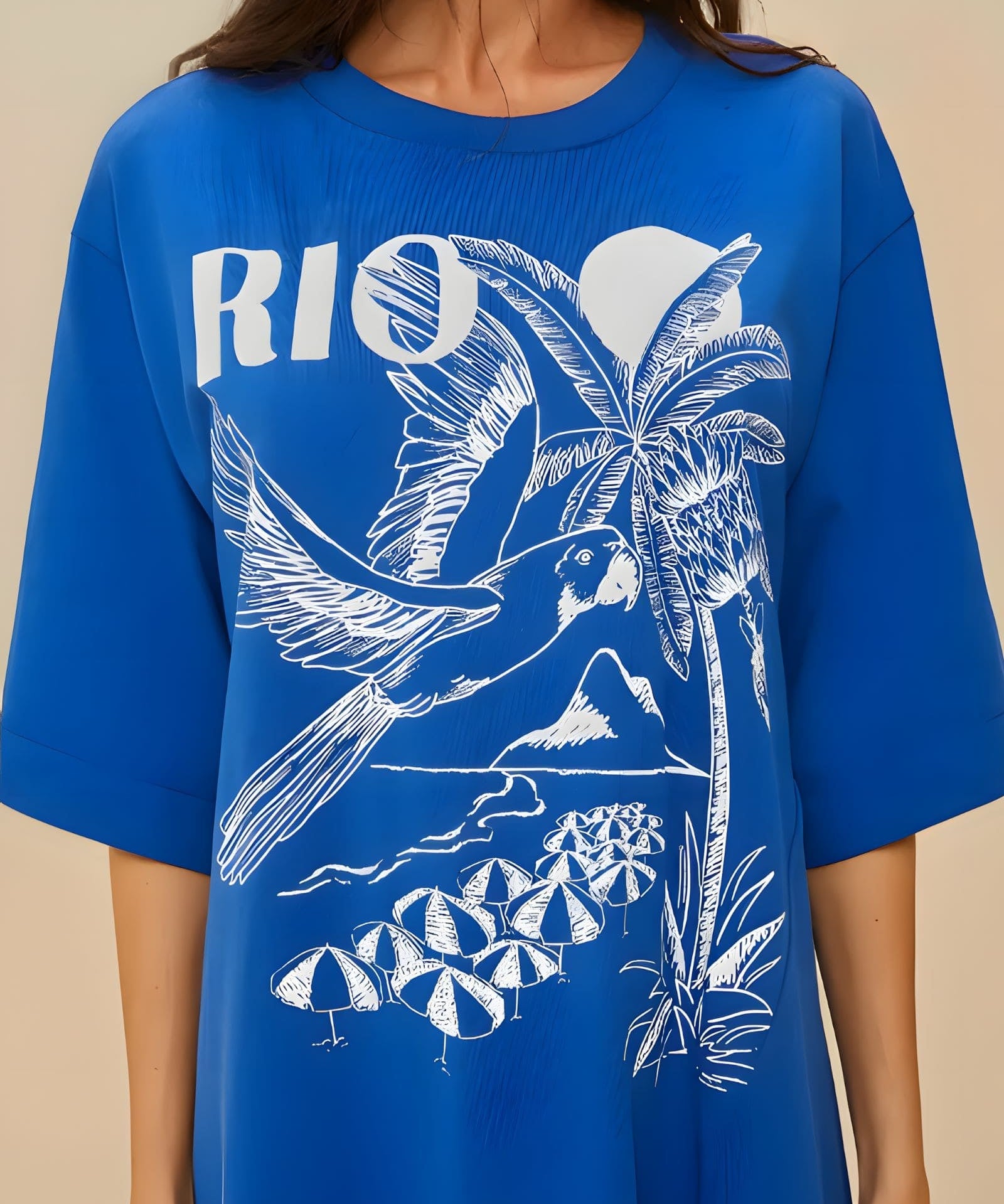 Close-up of the graphic print on the Farm Rio maxi dress