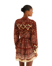 FARM Rio Sand Ainika Pineapple Tapestry Long Sleeve Mini Dress view featuring tropical pineapple tapestry print and elegant silhouette.