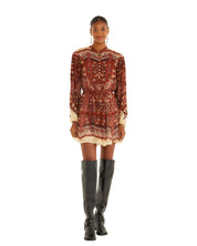 FARM Rio Sand Ainika Pineapple Tapestry Long Sleeve Mini Dress view featuring tropical pineapple tapestry print and elegant silhouette.